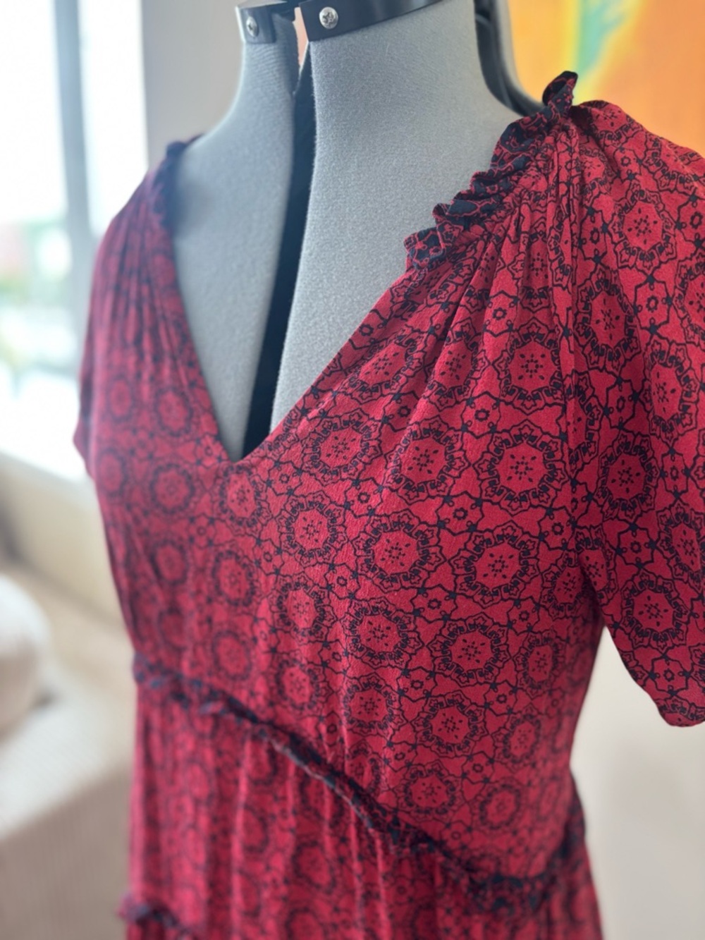 Anthropologie Red Printed Mini Dress